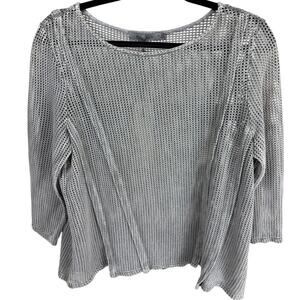 NWT Beau Jours by Chalet USA Gray Cotton Blend Mesh Scoop Neck Top Size Small